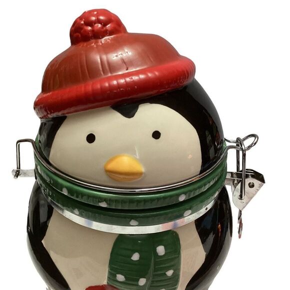 Vintage Christmas Swiss Miss Hot Cocoa Ceramic Penguin Canister Cookie Jar - Picture 7 of 10